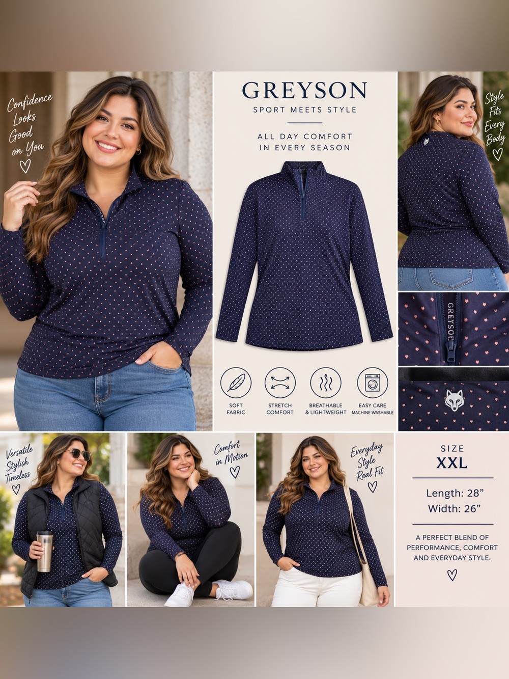 Greyson Women’s XXL Navy Pink Print Quarter Zip Long Sleeve Golf Pullover